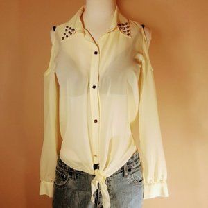 PENELOPE - Yellow cold shoulder blouse, w/studs M